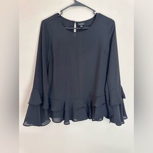 a.n.a Black Ruffle Tiered Bell-Sleeve Blouse